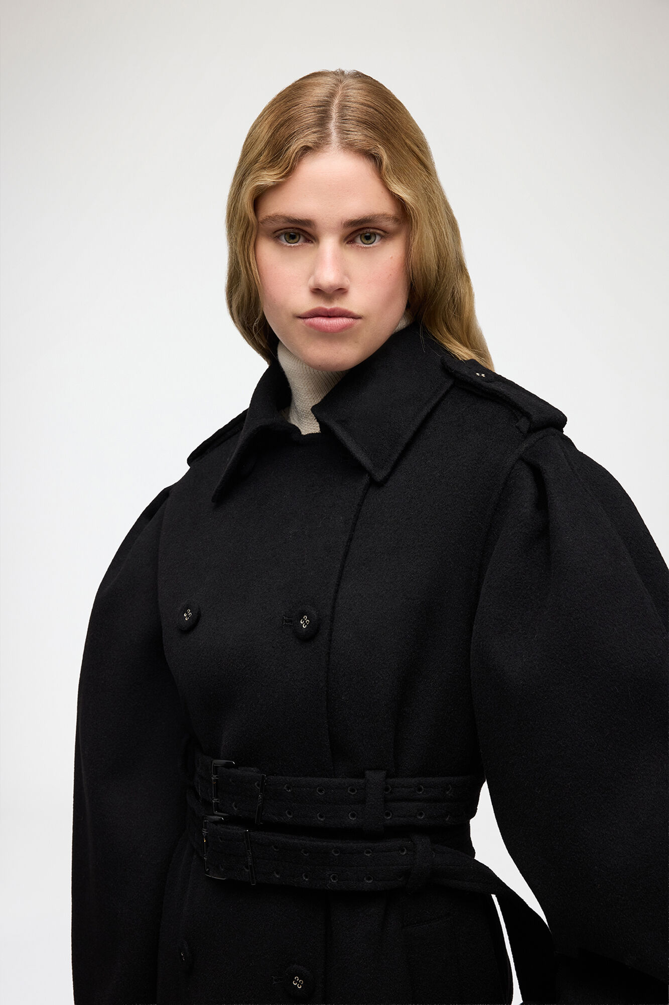 Manteau en laine double face, Wool, in colour Black - 3 - GANNI