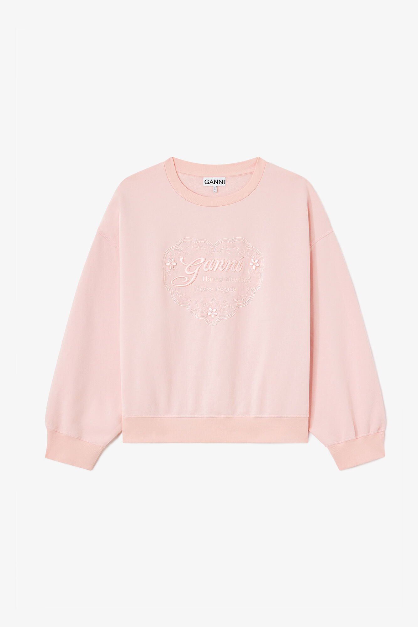 Sweatshirt with Pink Heart, Organic Cotton, in colour Chalk Pink - 1 - GANNI