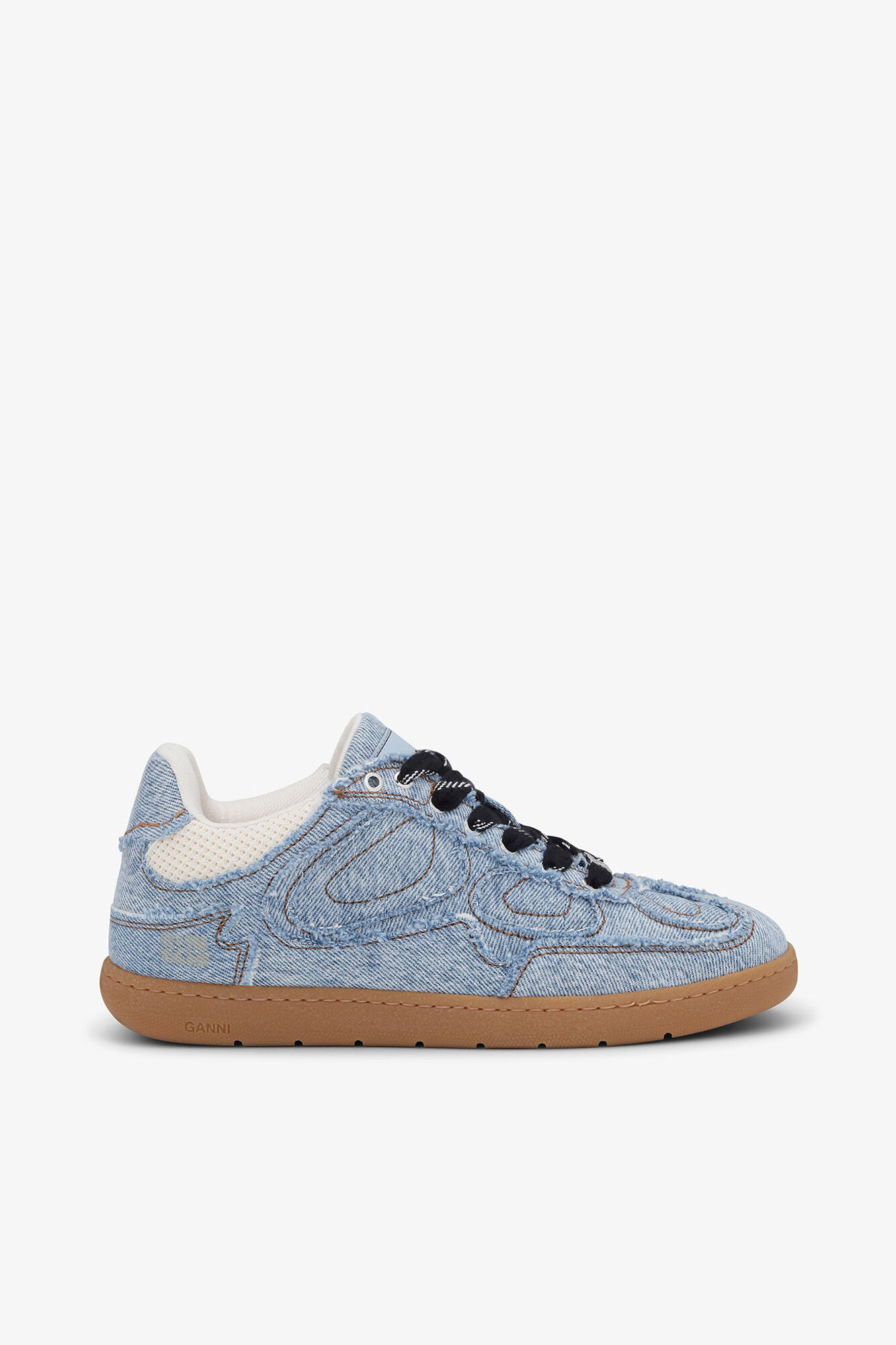08 Denim Sneakers in Raw Edge, Cotton, in colour Light Blue Vintage - 1 - GANNI