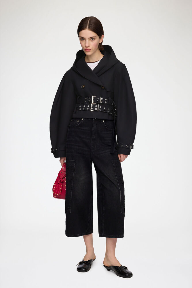 Trench Jacket in Double Cotton, Black