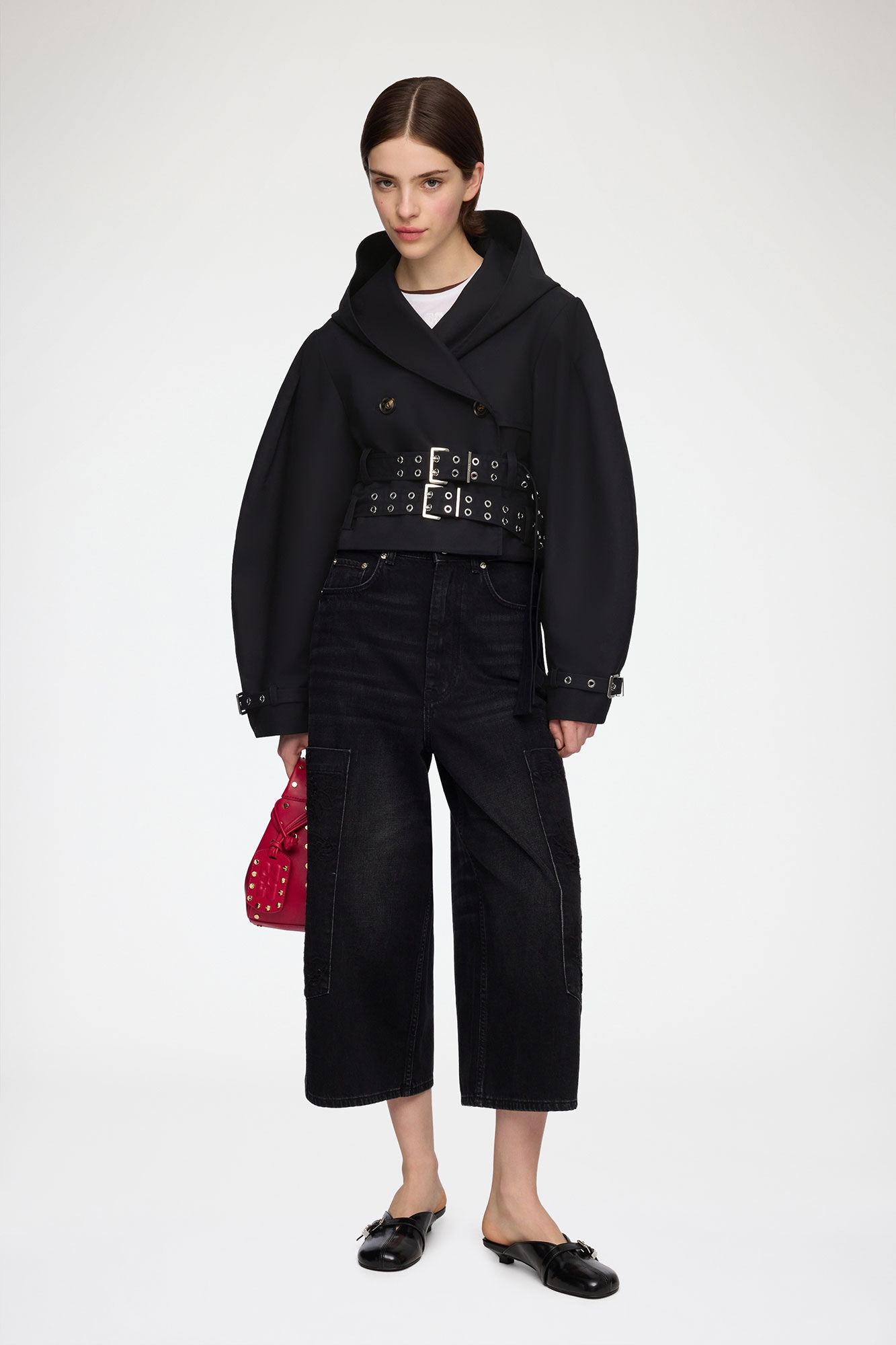 Trench Jacket in Double Cotton, Organic Cotton, in colour Black - 2 - GANNI