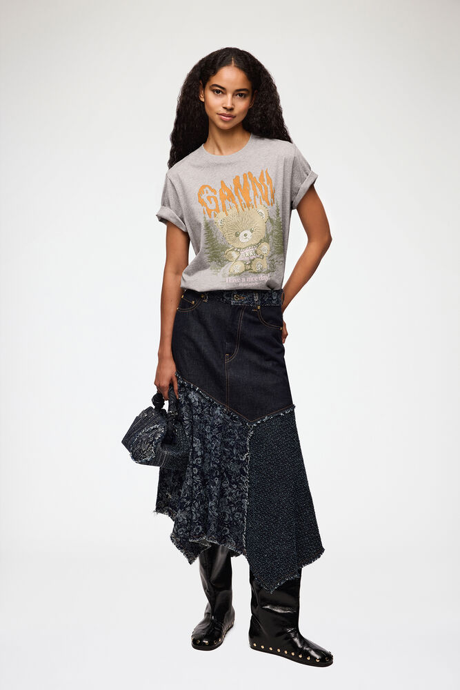 Skirt in Patchwork Denim, Rinse