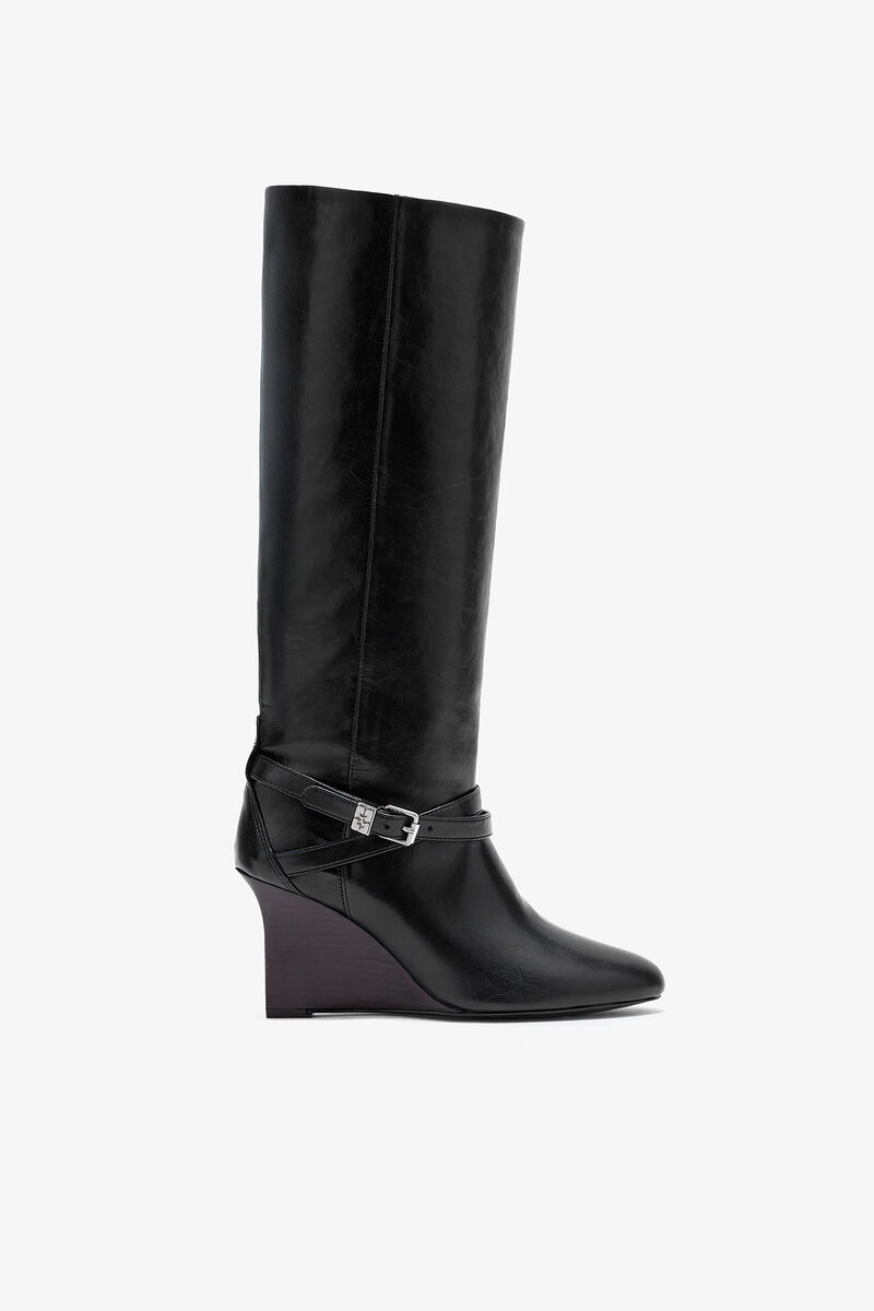 Kat High Boot in Black, Recycled Leather, in colour Black - 1 - GANNI