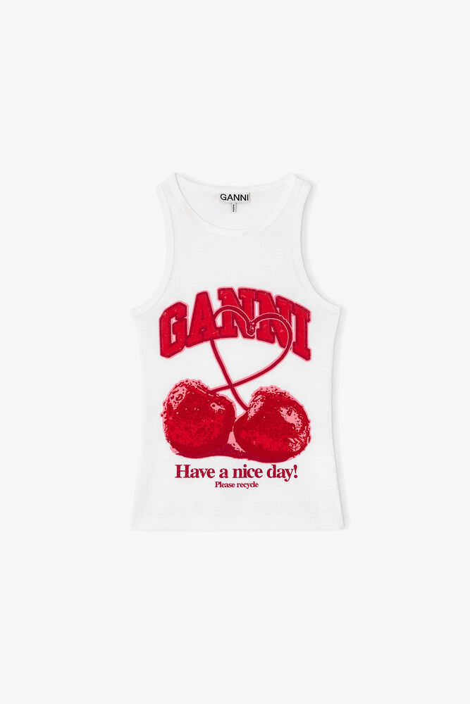 Tank Top with Cherry, Bright White