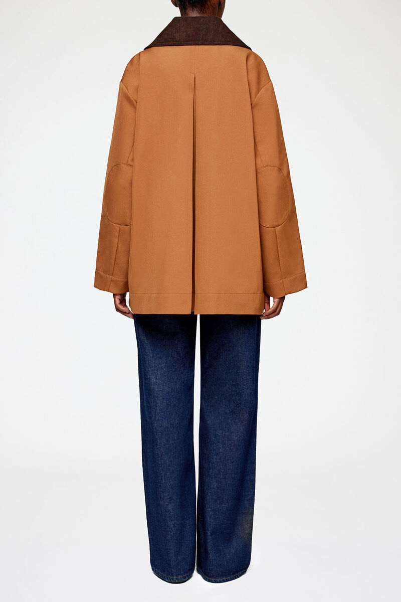 Jacket in Brown Twill, Recycled Polyester, in colour Cinnamon Swirl - 2 - GANNI