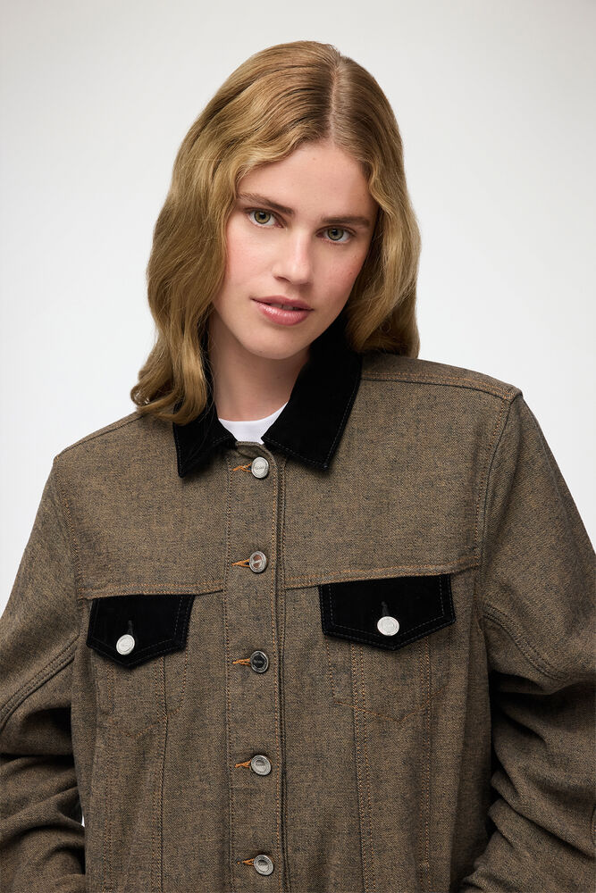 Overshirt aus genopptem Denim, Chicory Coffee