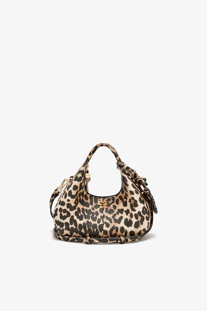 Mini Hobo Bag in Grained Leopard, Almond Milk