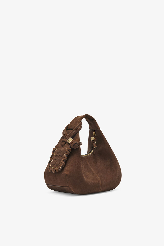 Mini Hobo Bag in Brown Suede, Chicory Coffee
