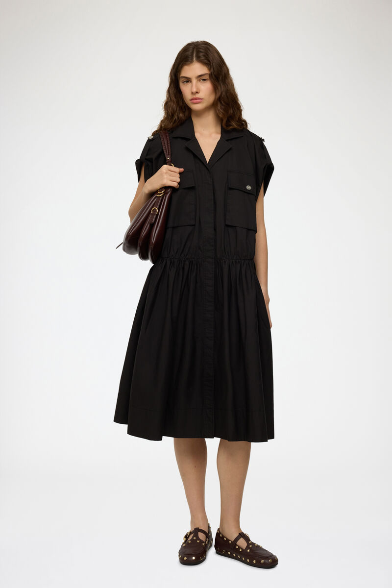 Kleid aus schwarzer Baumwolle, Organic Cotton, in colour Black - 1 - GANNI