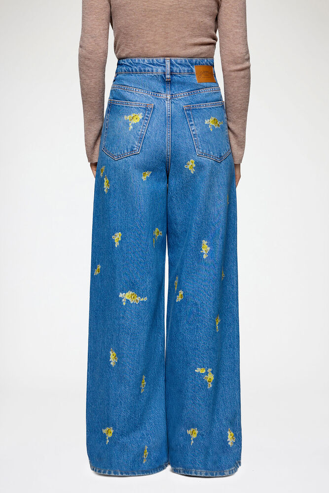Lari Jeans Wide in Printed Denim, Light Blue Vintage
