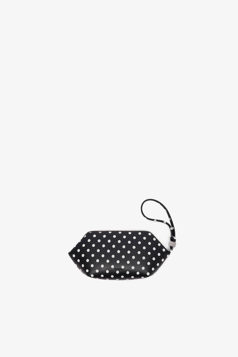 Bou Make-Up Pouch with Print, Recycled Leather, in colour Black - 2 - GANNI