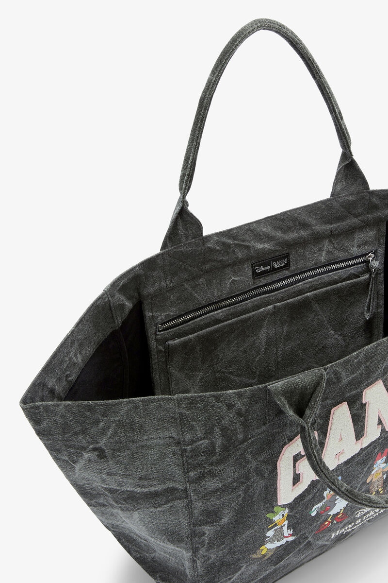 Tote XXL Daisy Duck in Bleached Cotton, Recycled Cotton, in colour Black Oyster - 3 - GANNI