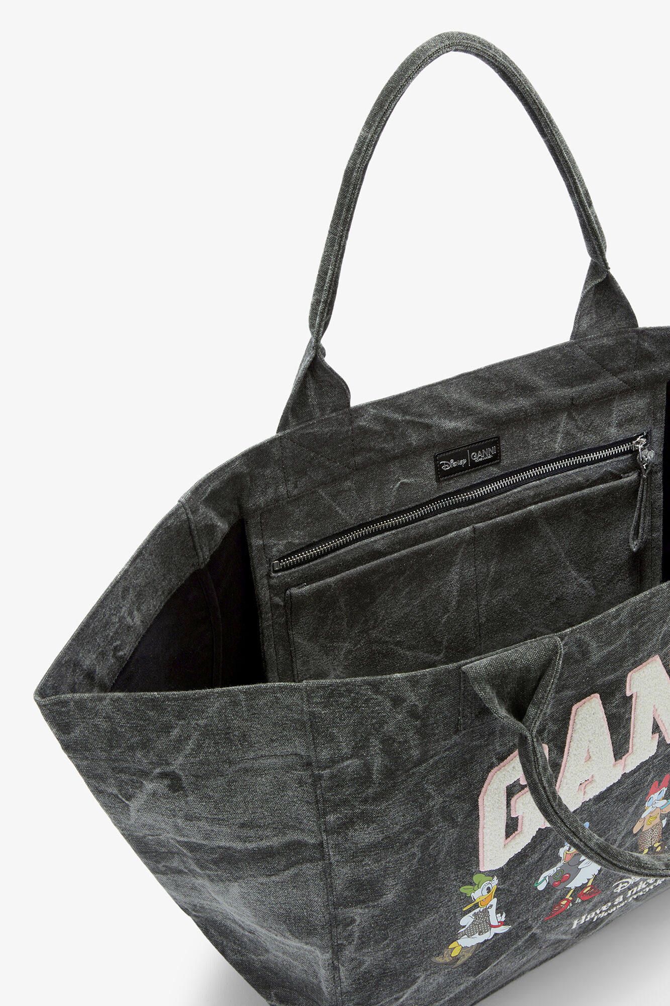 Tote XXL Daisy Duck in Bleached Cotton, Recycled Cotton, in colour Black Oyster - 3 - GANNI