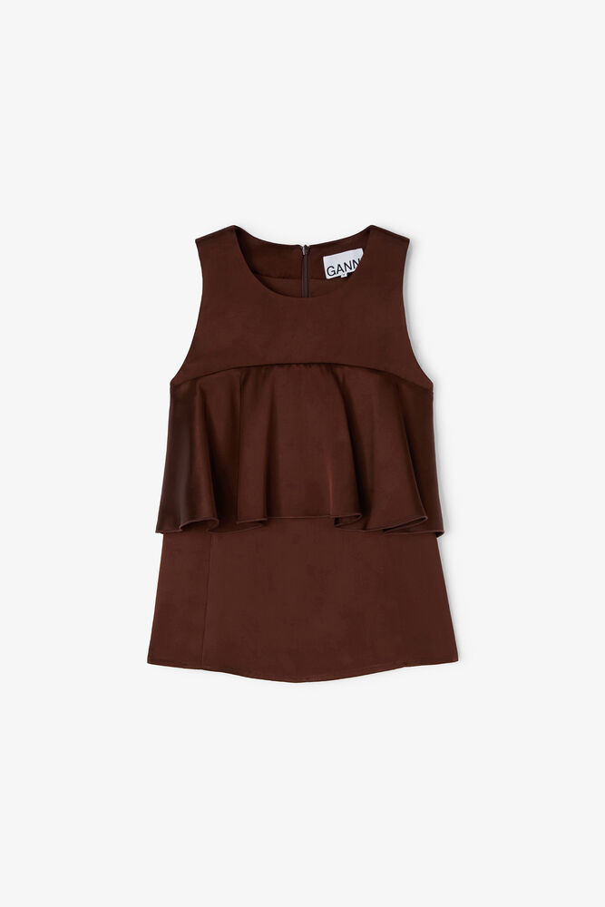 Brown Ruffle Top, Chicory Coffee