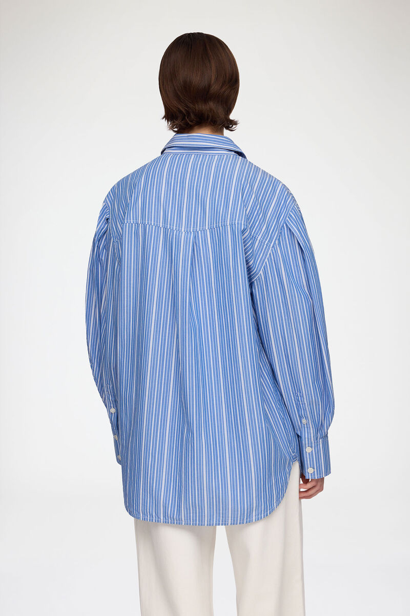 Shirt in Striped Cotton, Organic Cotton, in colour Nouvean Navy - 3 - GANNI