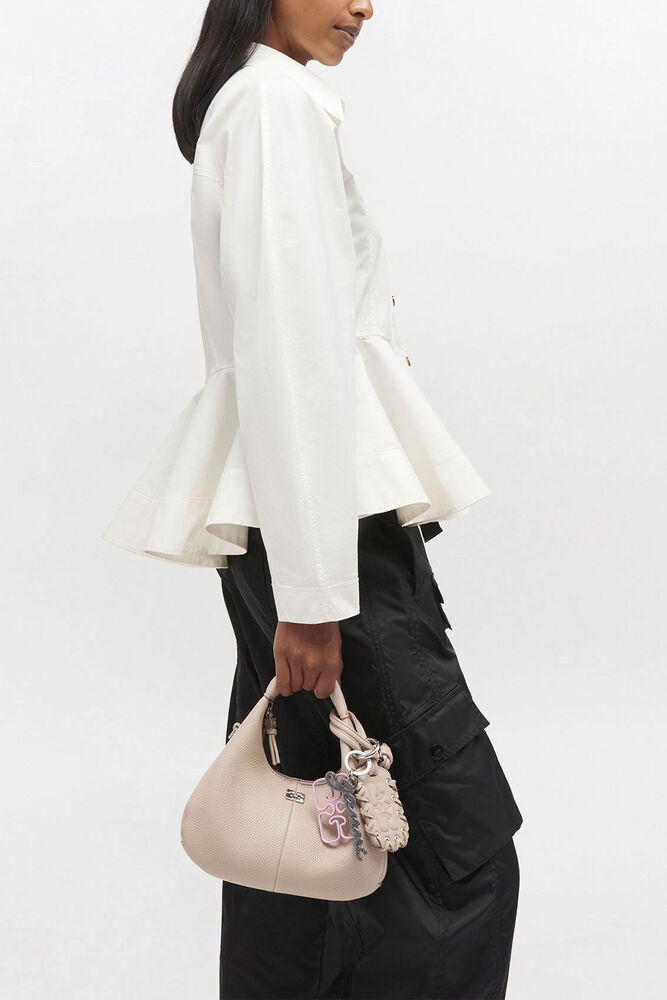Mini sac Hobo gris clair grainé, White Pepper