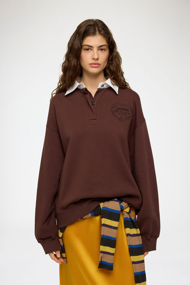 Polo Shirt with Heart Embroidery, Chicory Coffee