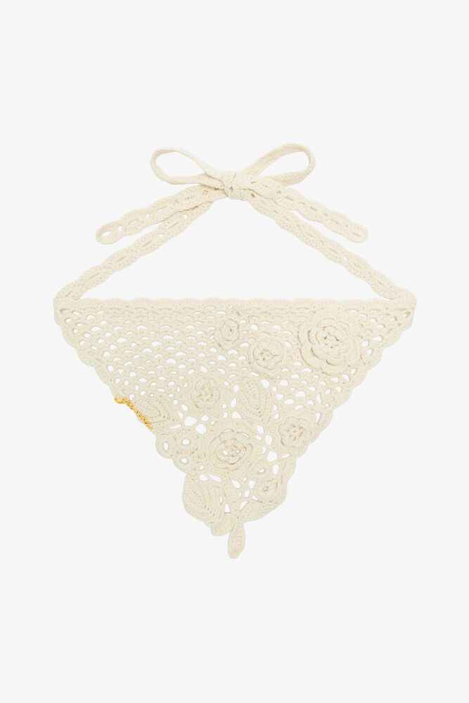 Head Scarf in Cotton Crochet, Egret