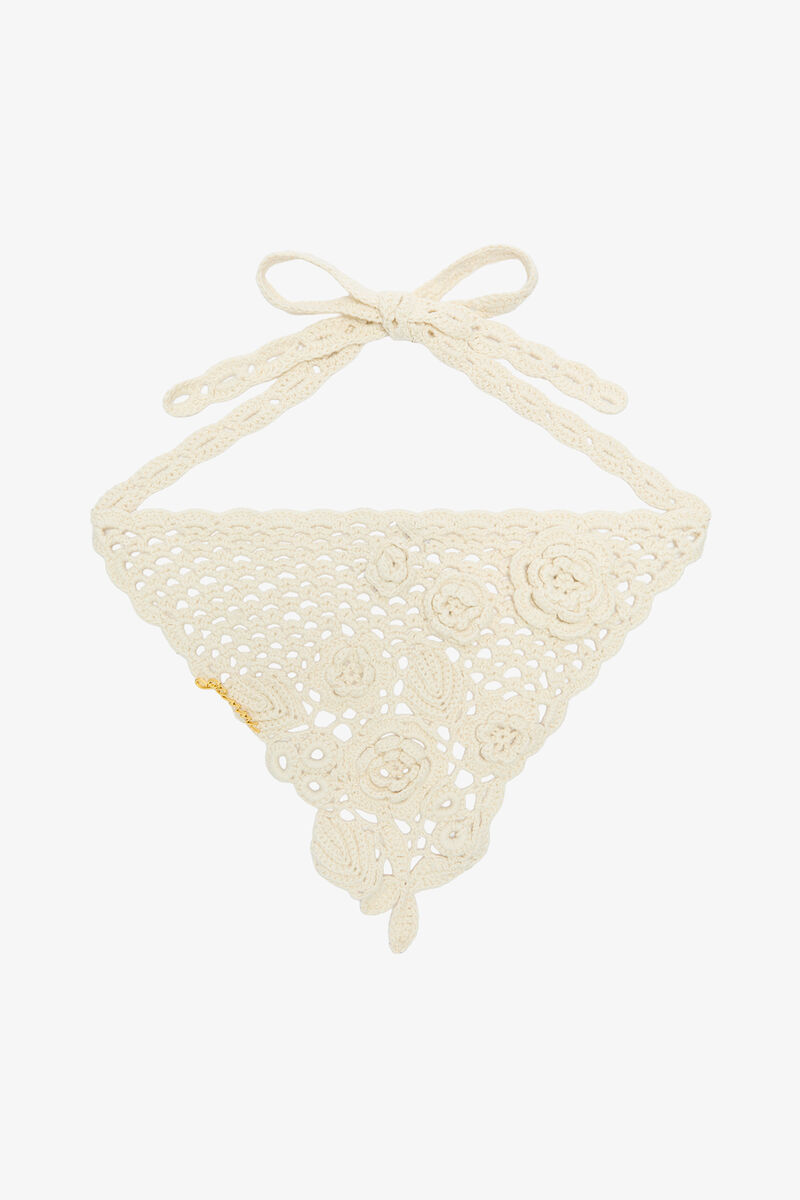 Head Scarf in Cotton Crochet, Organic Cotton, in colour Egret - 1 - GANNI
