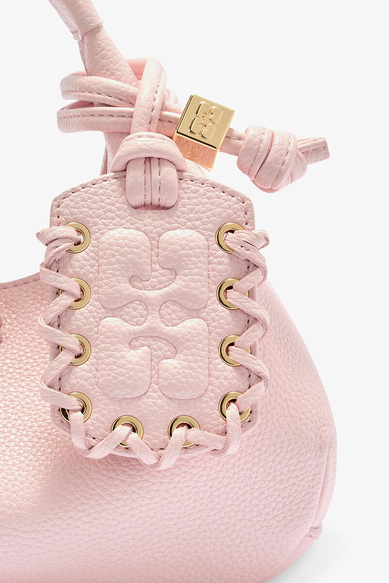 Mini Hobo Bag in Grained, Recycled Polyester, in colour Chalk Pink - 4 - GANNI
