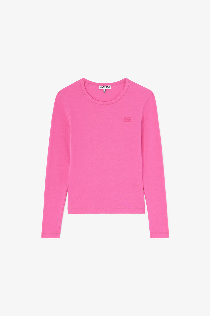 Langærmet top i pink, Organic Cotton, in colour Raspberry Rose - 1 - GANNI