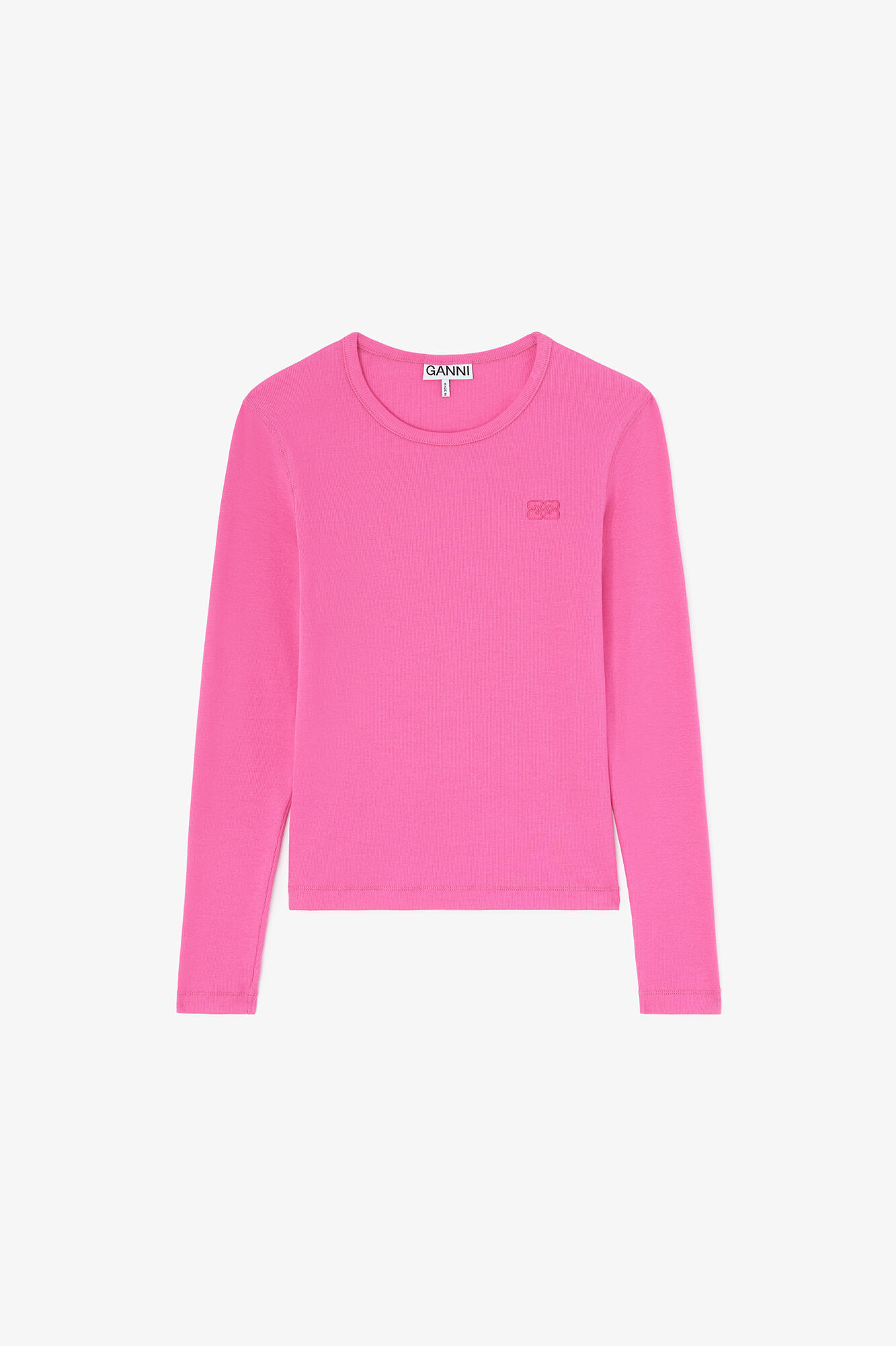 Langærmet top i pink, Organic Cotton, in colour Raspberry Rose - 1 - GANNI