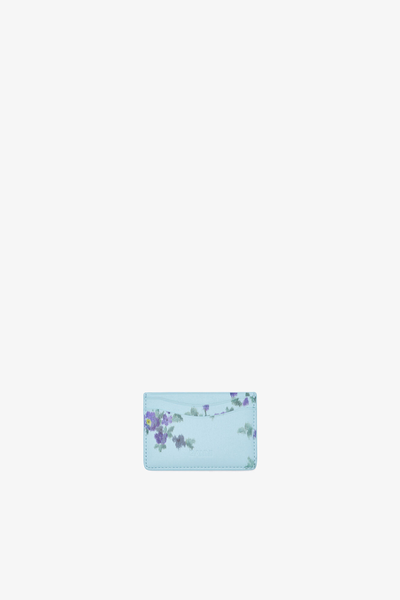 Bou Card Holder in Blue, Recycled Leather, in colour Iced Aqua - 2 - GANNI