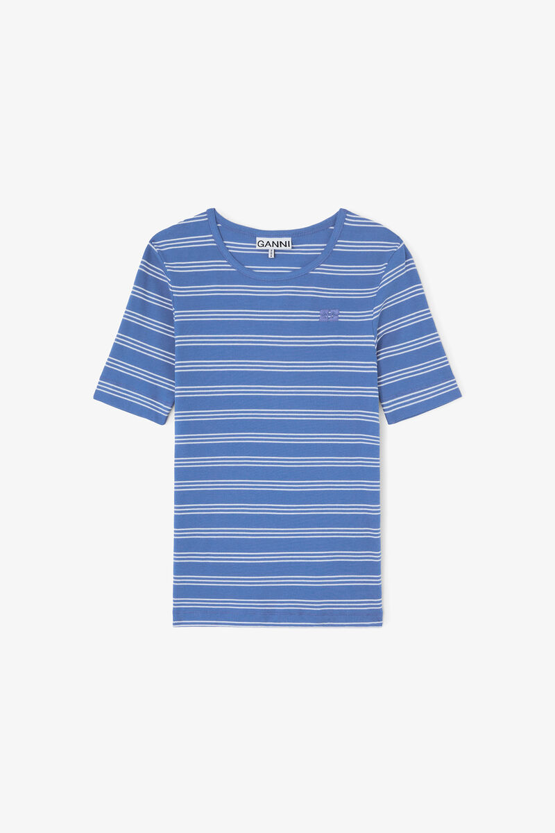 T-shirt in Cotton Rib, Organic Cotton, in colour Nouvean Navy - 1 - GANNI