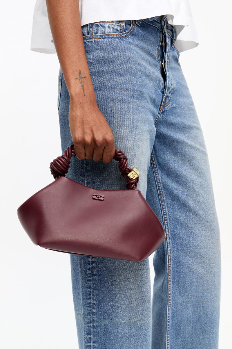 Small Bou Bag in Burgundy, Recycled Leather, in colour Burgundy - 2 - GANNI