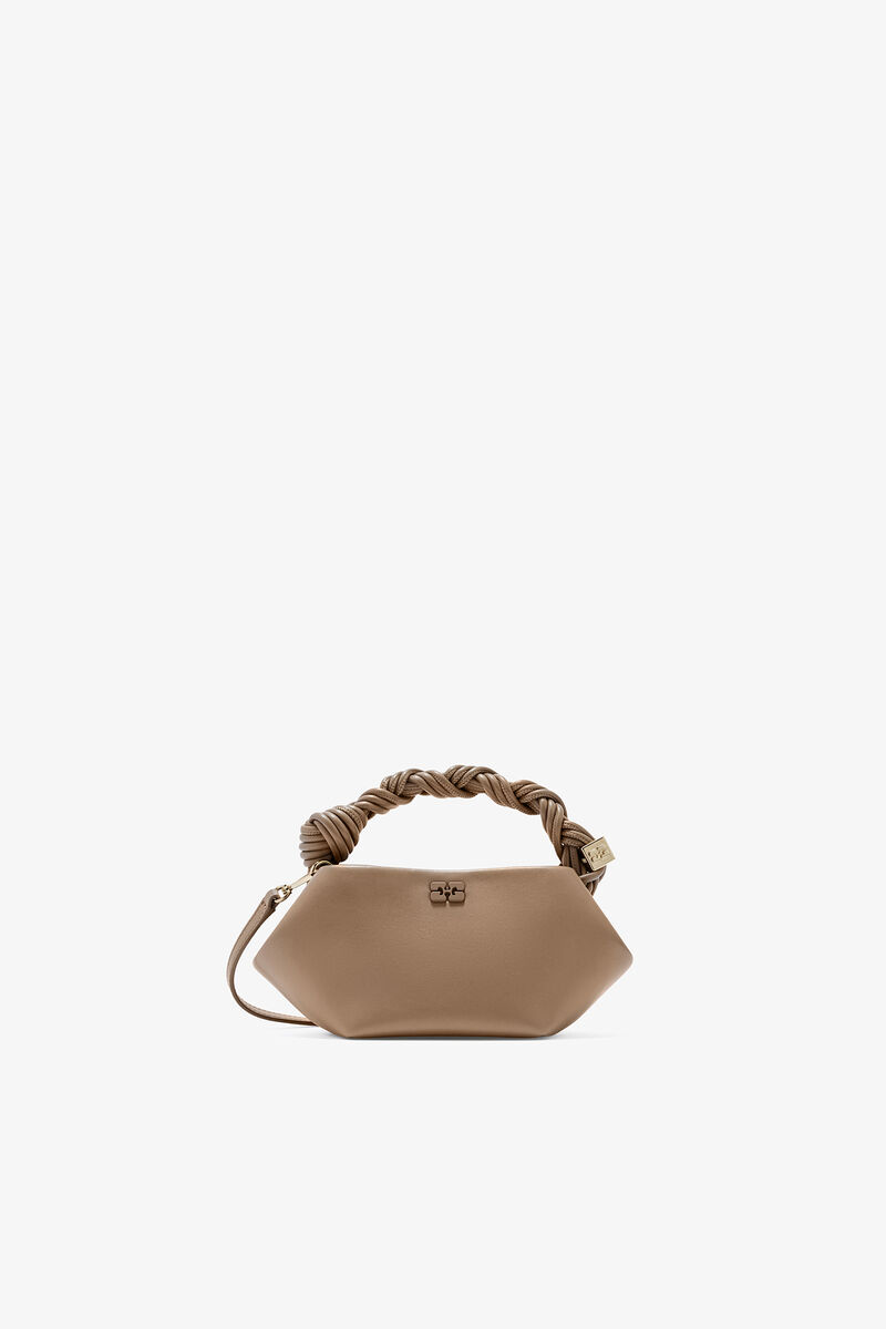 Mini Bou taske i brun, Recycled Leather, in colour Coca Mocha - 1 - GANNI