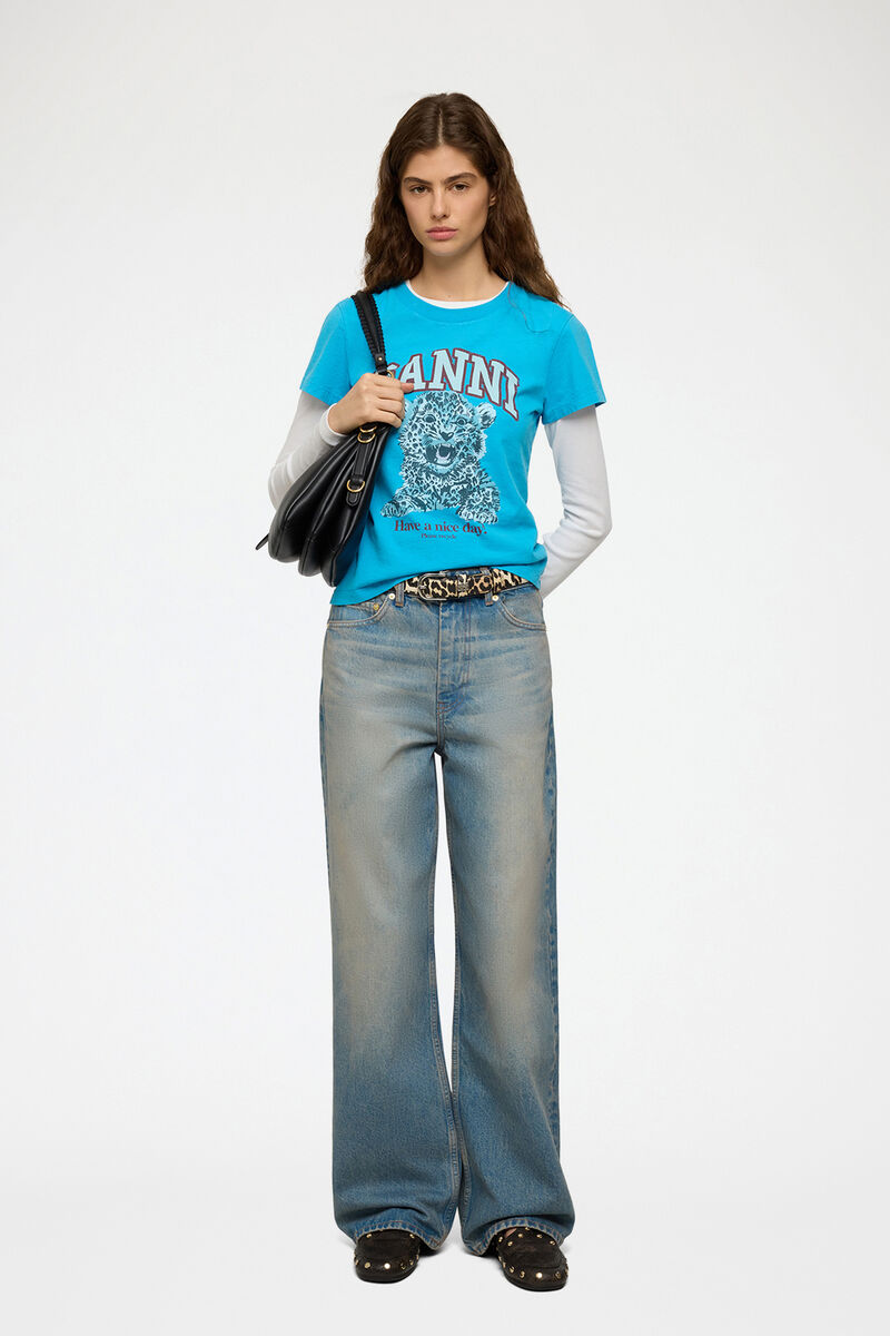Baby fit t-shirt med blå tiger, Organic Cotton, in colour Dresden Blue - 2 - GANNI