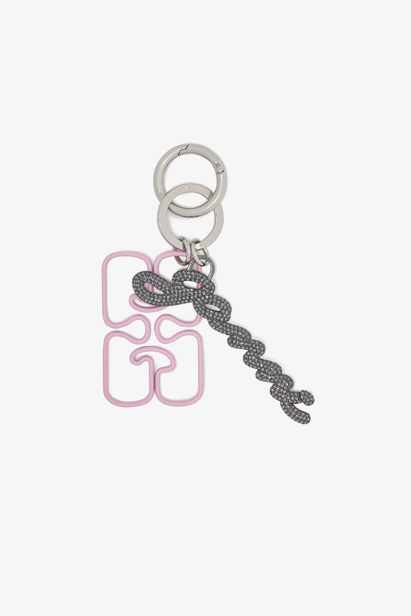 Pink Signature Keyring, Zinc Alloy, in colour Nosegay - 1 - GANNI