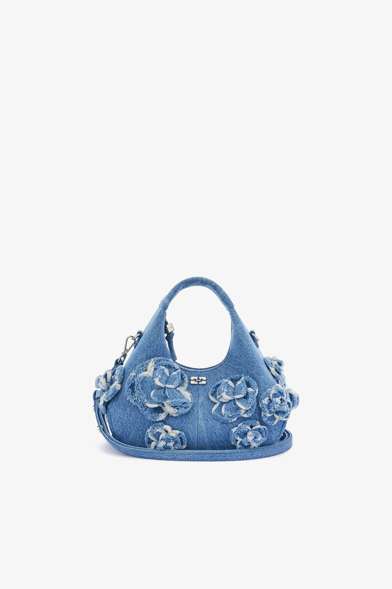 Mini sac Hobo en denim, Organic Cotton, in colour Light Blue Vintage - 1 - GANNI