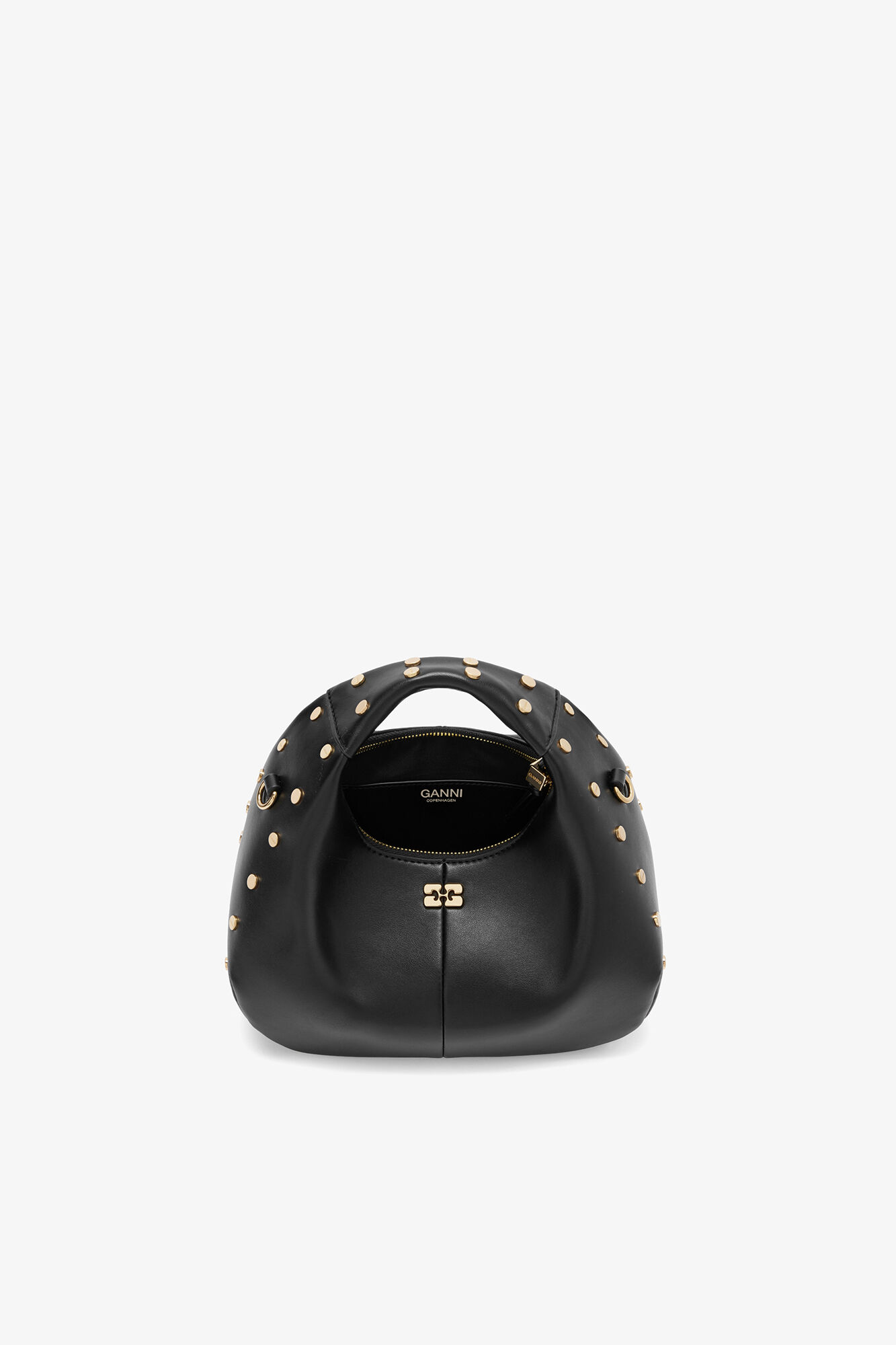 Mini-Hobo-Tasche mit Nieten in Schwarz, Recycled Leather, in colour Black - 3 - GANNI