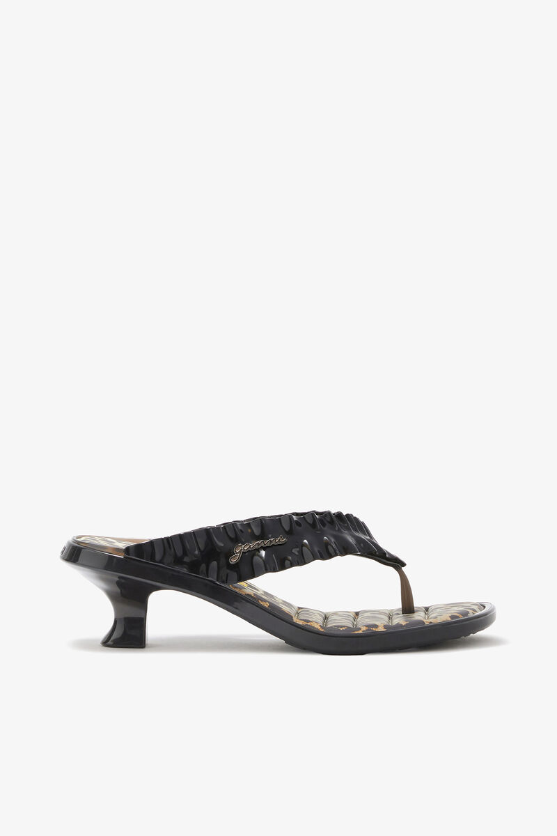 Melissa-Zehentrenner-Sandalen in Pfennigabsatz und Leopard, Polyvinyl Chloride, in colour Black - 1 - GANNI