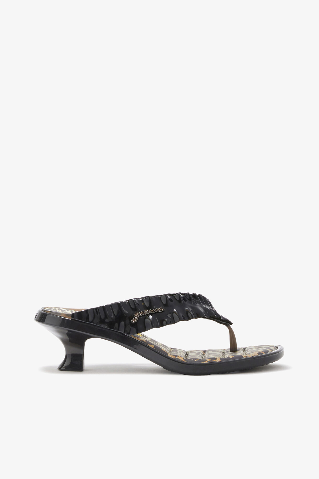Melissa-Zehentrenner-Sandalen in Pfennigabsatz und Leopard, Polyvinyl Chloride, in colour Black - 1 - GANNI