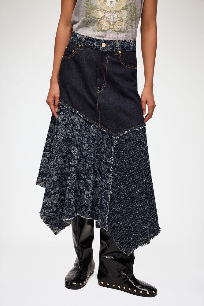Skirt in Patchwork Denim, Rinse