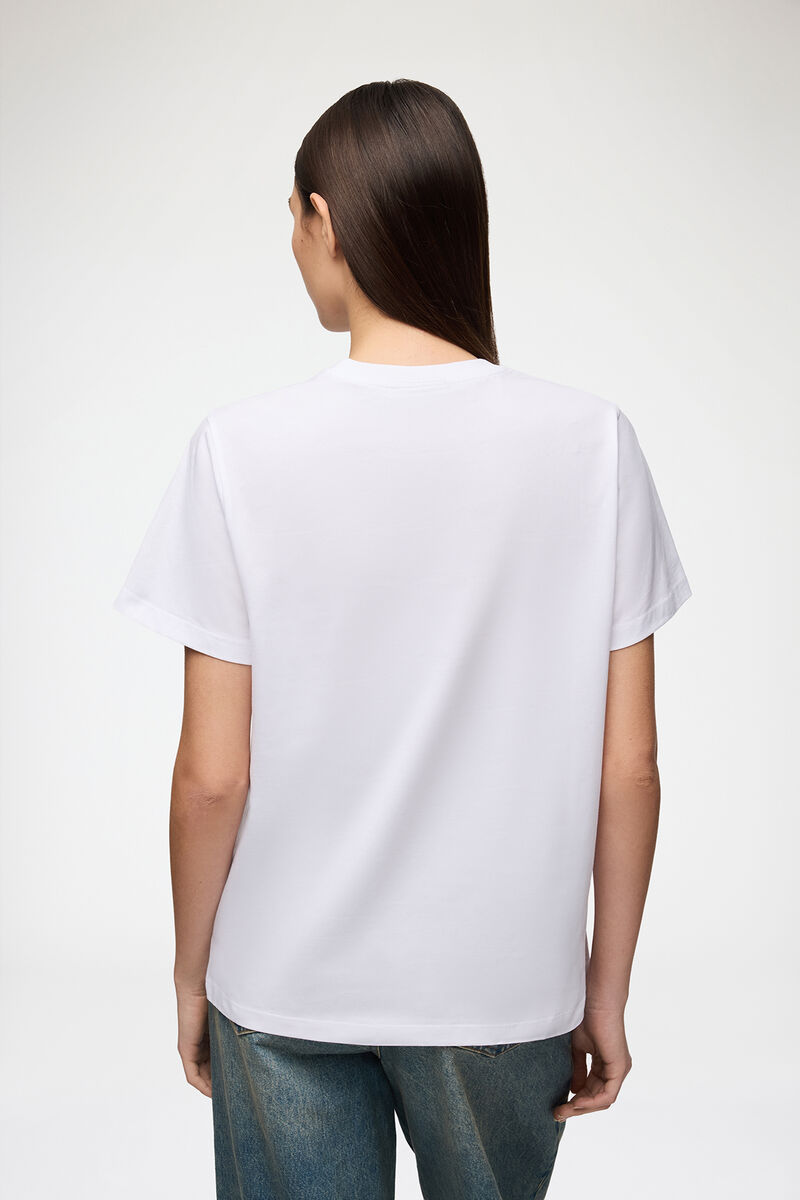 Relaxed Peach T-shirt, Organic Cotton, in colour Bright White - 3 - GANNI