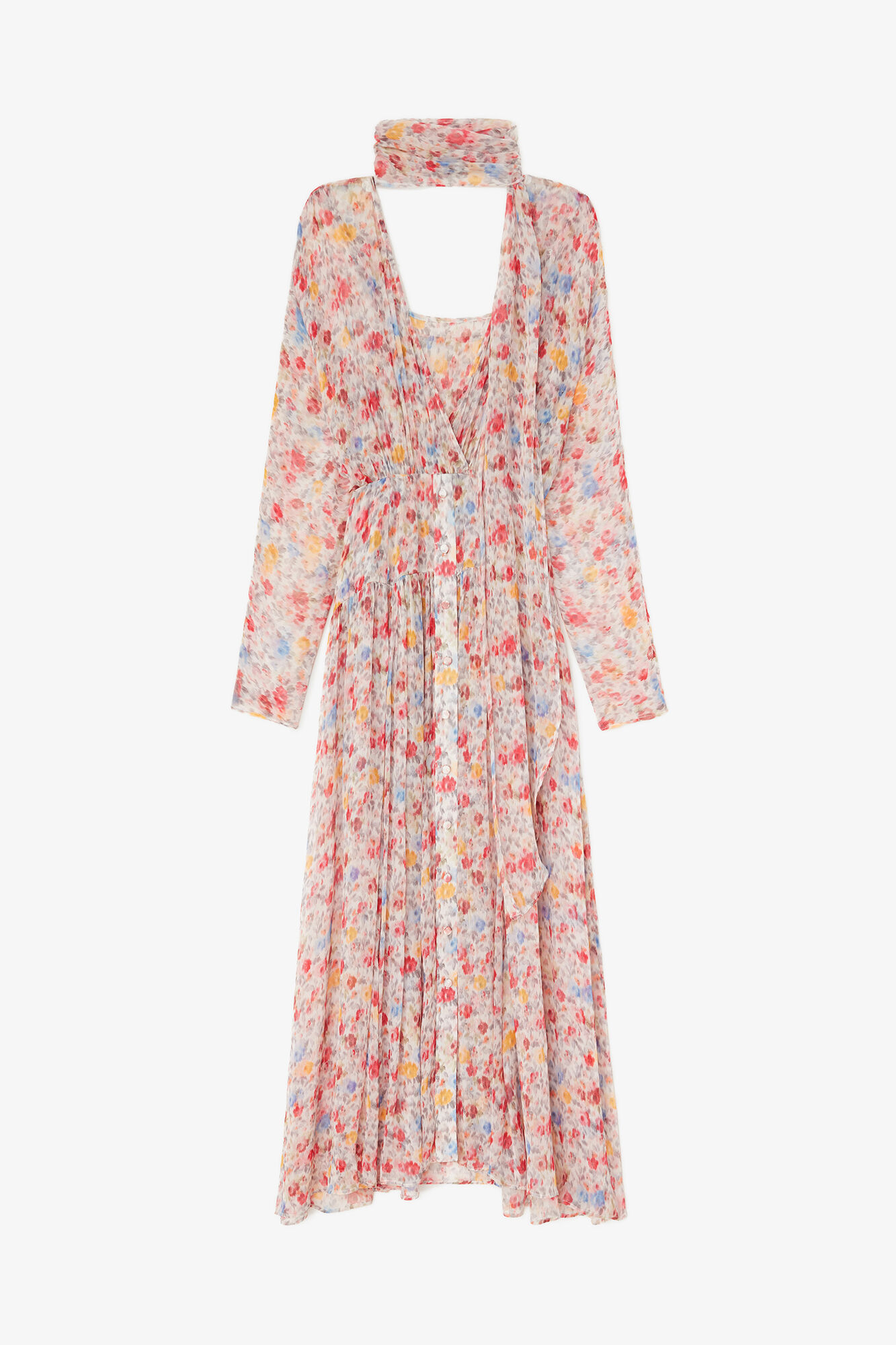 Kjole i blomsterprintet silke, Organic Wool, in colour Multicolour - 2 - GANNI