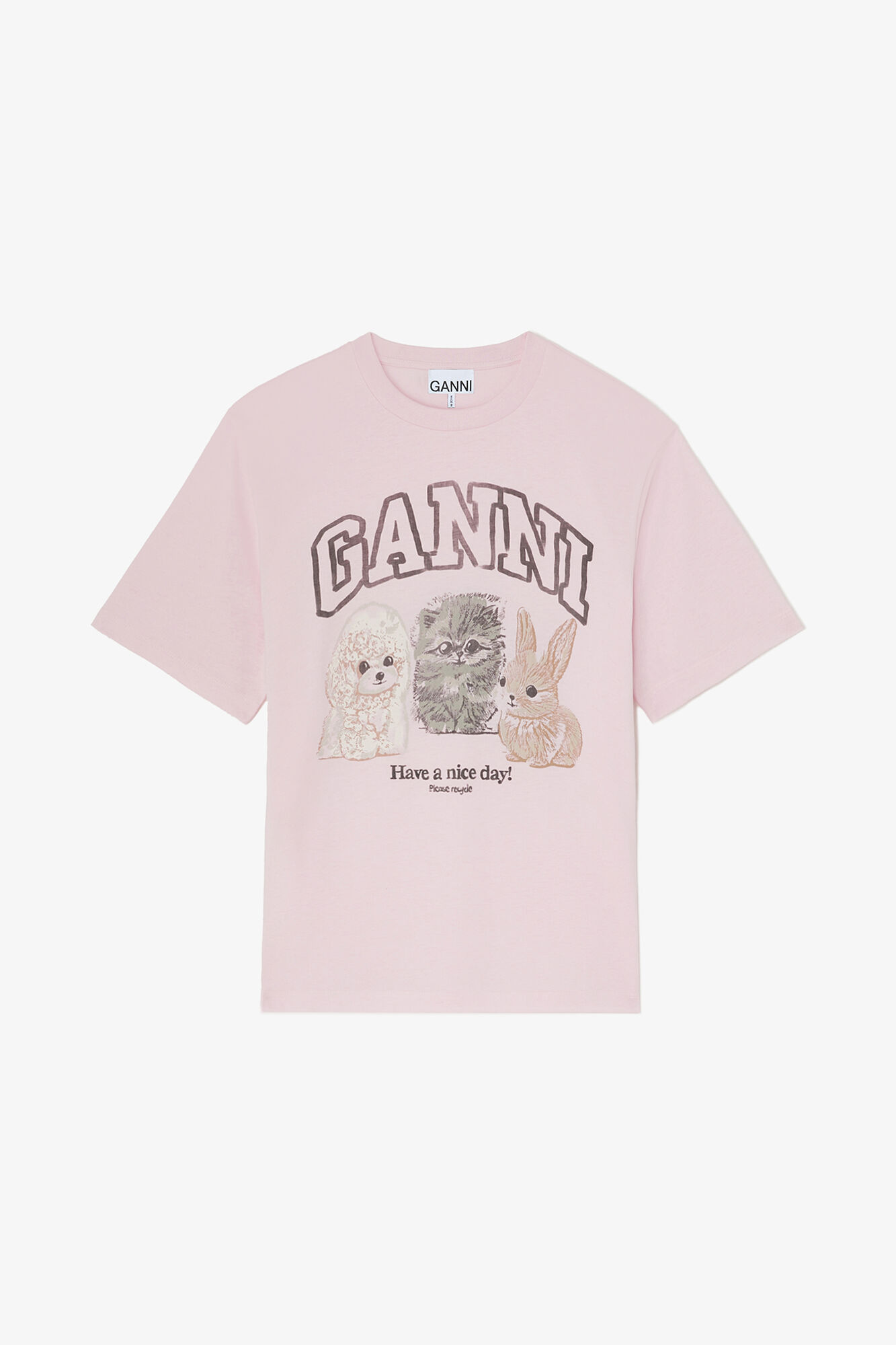 T-shirt with Animals, Organic Cotton, in colour Chalk Pink - 1 - GANNI