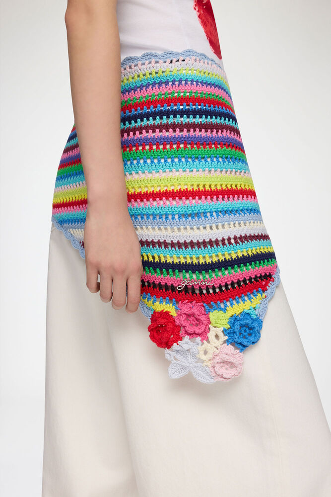 Scarf in Striped Crochet, Multicolour