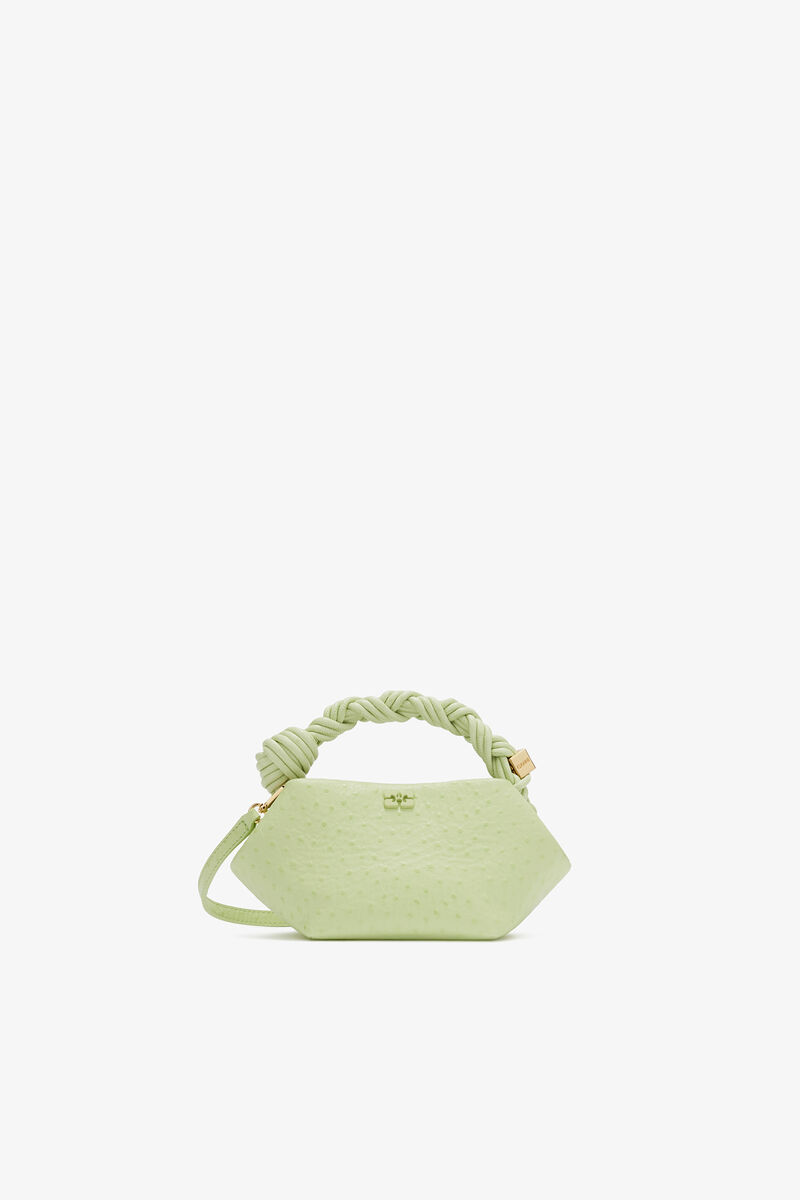 Mini Bou taske i grøn ostrich, Recycled Polyester, in colour Lily Green - 1 - GANNI