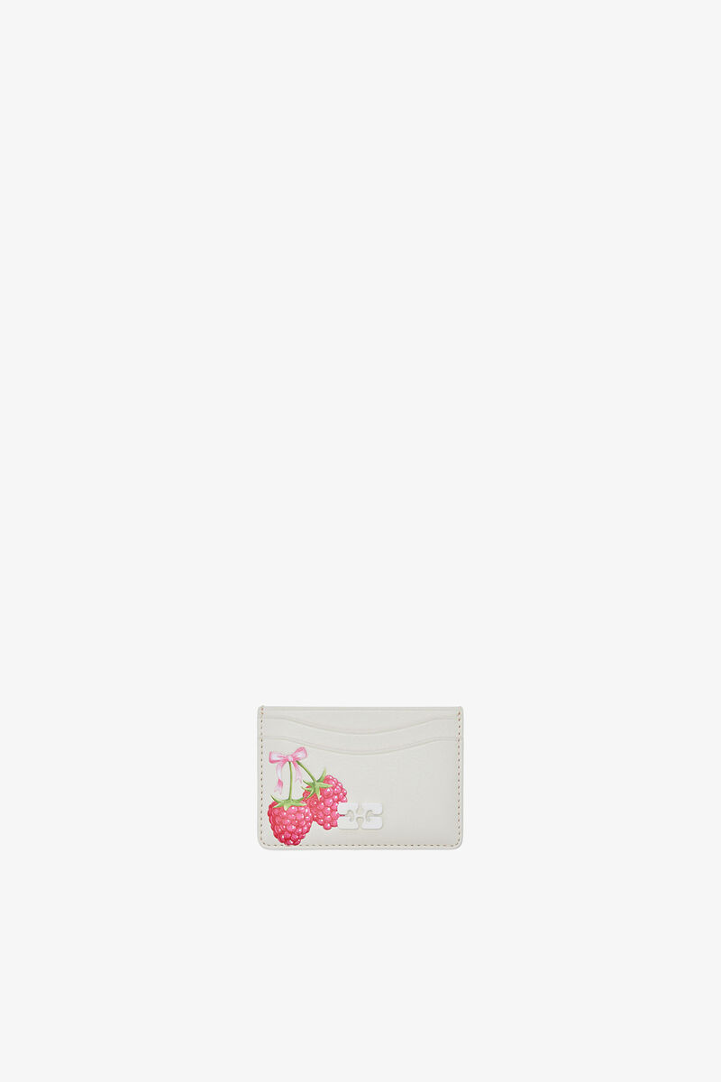 Bou Card Holder in White, Recycled Leather, in colour Egret - 1 - GANNI