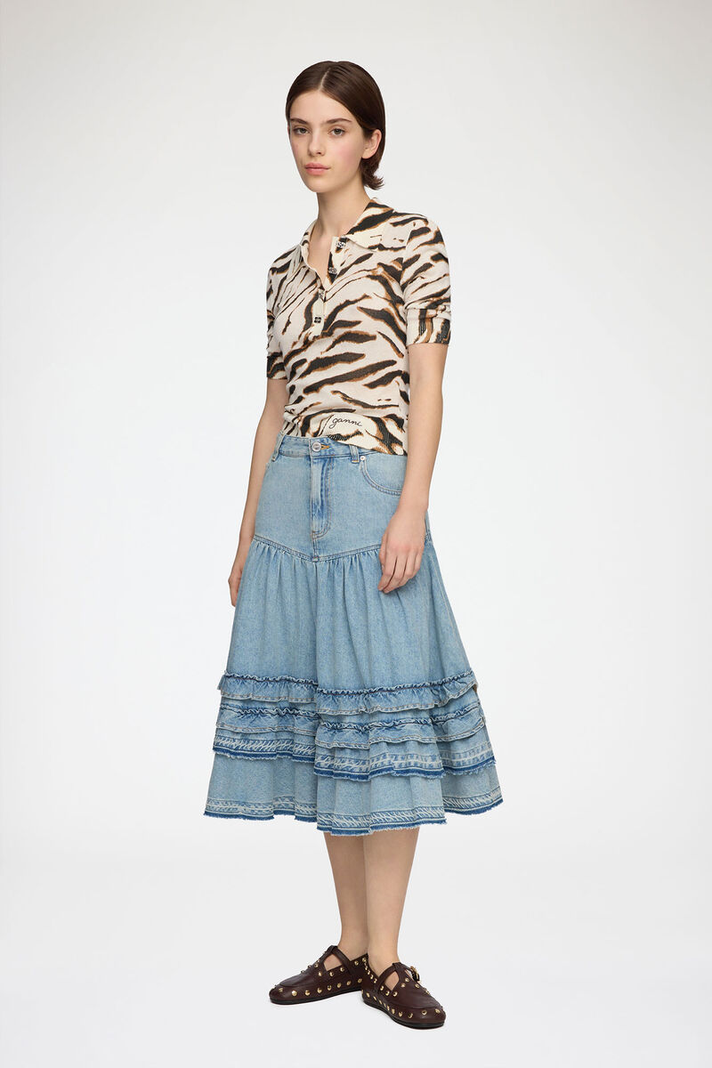 Polo Shirt in Zebra Cotton, Organic Cotton, in colour Egret - 1 - GANNI