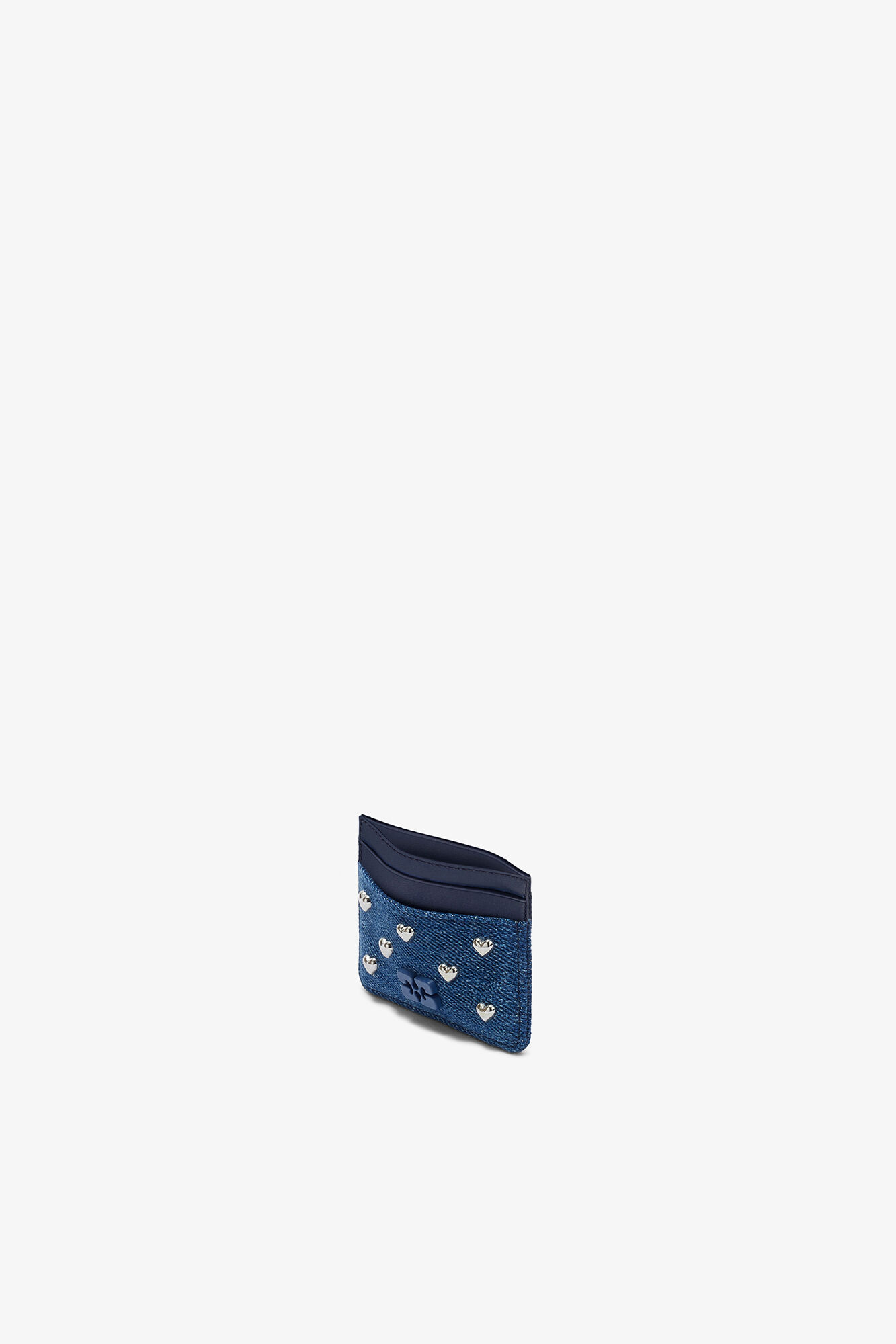 Bou Card Holder with Heart Studs in Denim, Recycled Cotton, in colour Faded Denim - 3 - GANNI