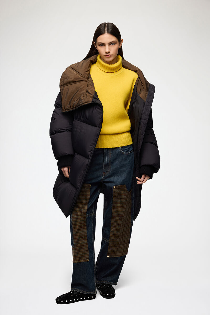 Maxi Puffer in Black Future Nylon, Recycled Polyamide, in colour Phantom - 1 - GANNI