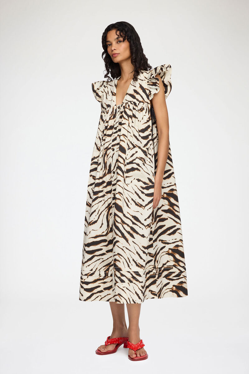 Kjole i printet bomuld, Organic Cotton, in colour Egret - 1 - GANNI