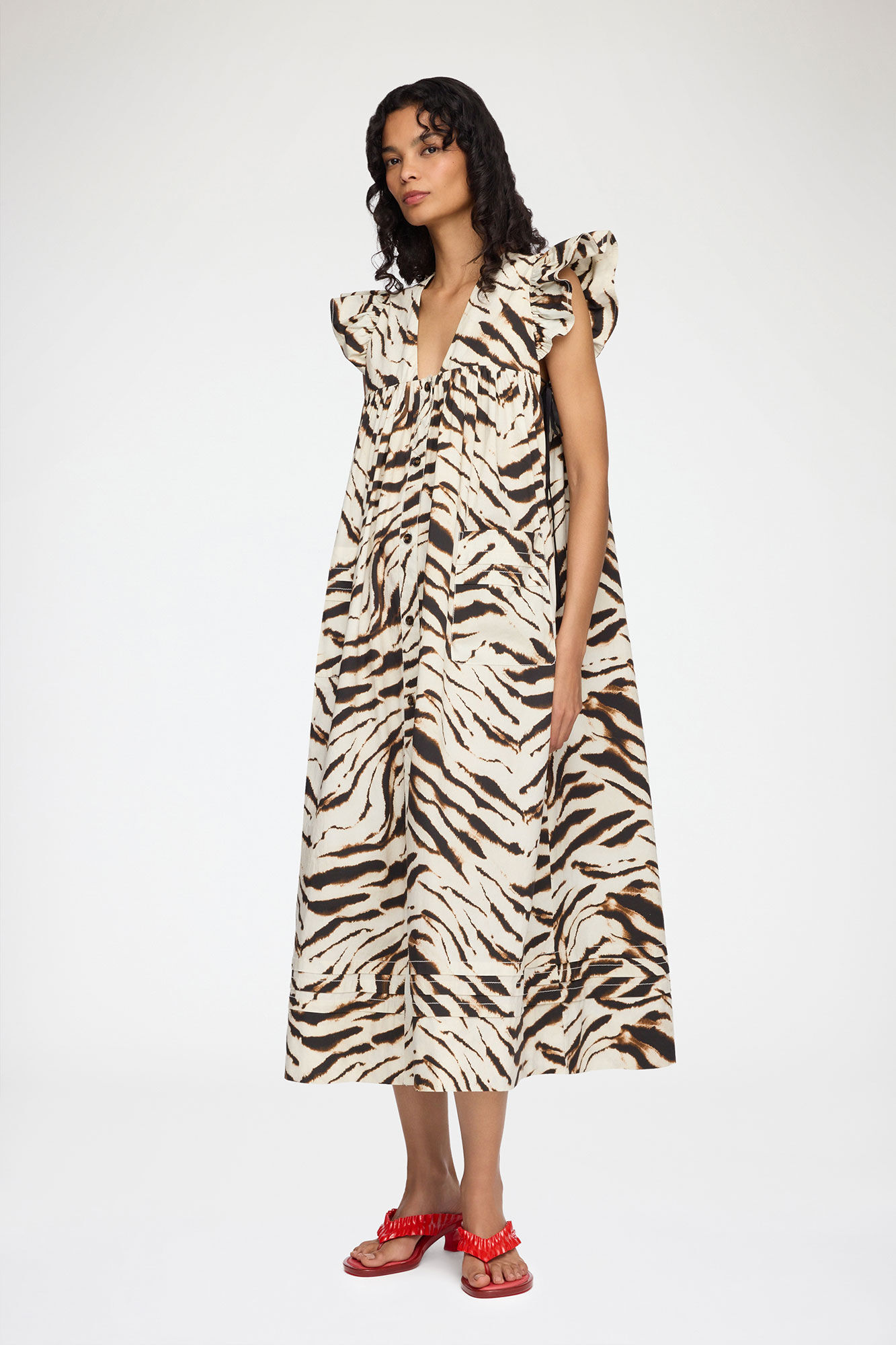 Kjole i printet bomuld, Organic Cotton, in colour Egret - 1 - GANNI