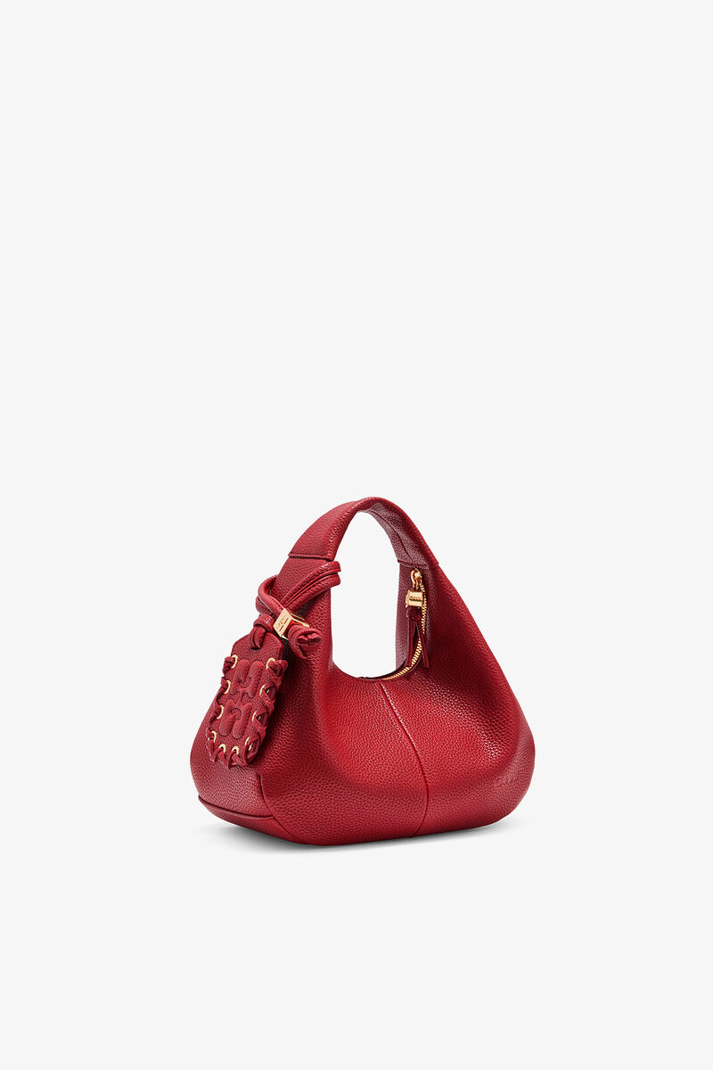 Mini Hobo Bag in Grained, Recycled Polyester, in colour Red Dahlia - 2 - GANNI