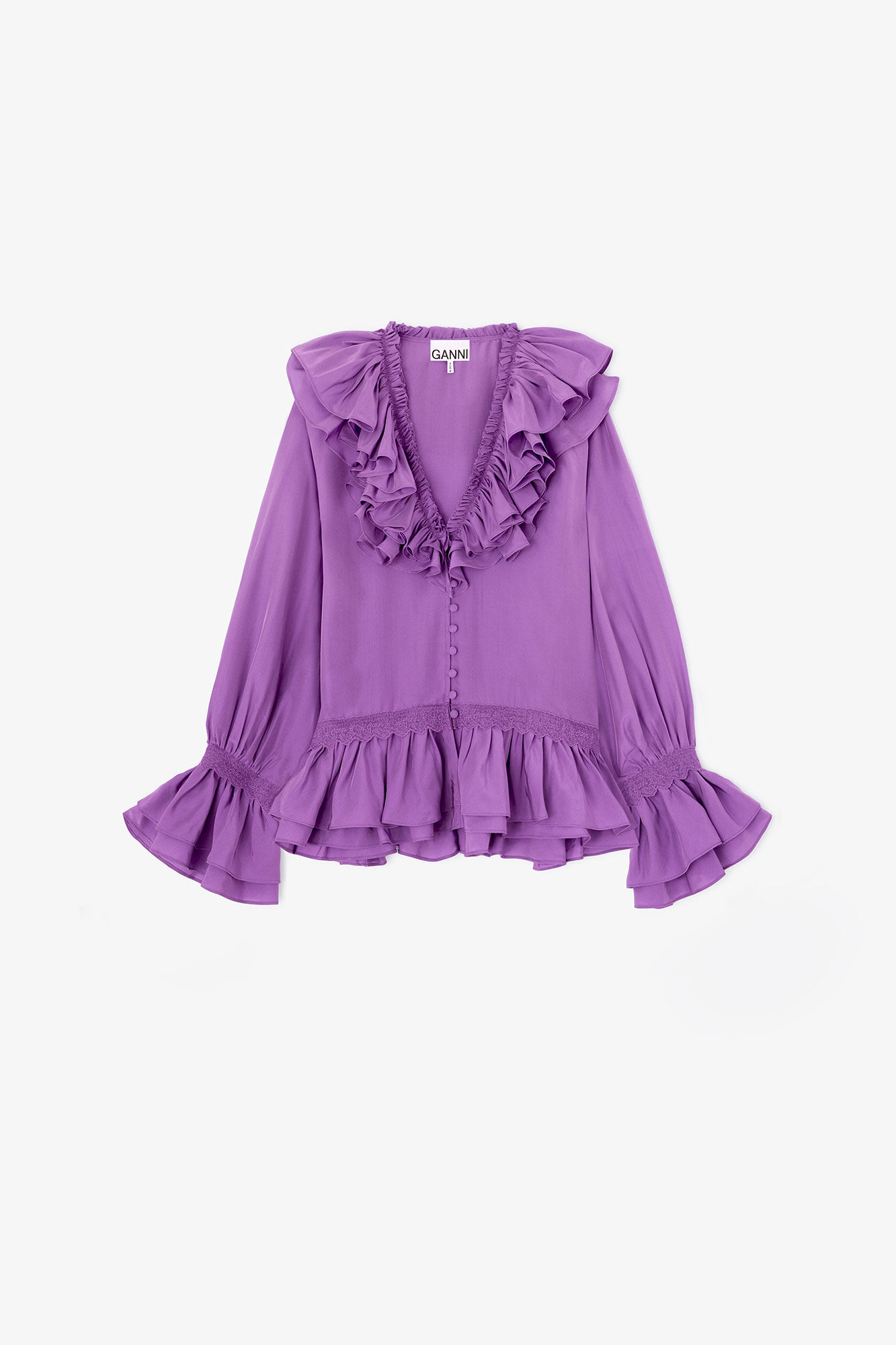 Blouse in Viscose Silk, Viscose, in colour Bright Violet - 1 - GANNI